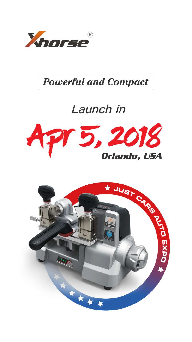 Condor XC-009 key cutting machine will launch in April 5, 2018 Orlando, USA - Just Cars Auto Expo.   Condor XC-009 key cutting machine is designed to cut the single-sided key & double-sided key. It weights only 10KG(22LB), which is very easy to take.  Attach several images:  Condor-xc-009 condor-xc-009-key-cutting-machine-02 condor-xc-009-key-cutting-machine-01 Condor-xc-009-03 Condor-xc-009-02   Now, do you have a good impression on Condor XC-009 key cutting machine? More details will be updated......   Condor XC-009 will be available in the middle or the end of May, 2018.  If you have great interest in Condor XC-009, please contact:  Email: Sales@UOBDII.com   Skype uobd2net@live.com   Whatsapp: +86-13995696053 